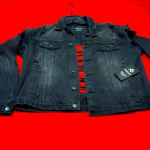 NEW Black distressed jean jacket with cut out back 2x